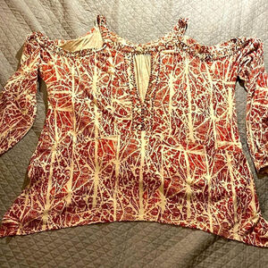 Free People Cold Shoulder Beaded Top Half Sleeves